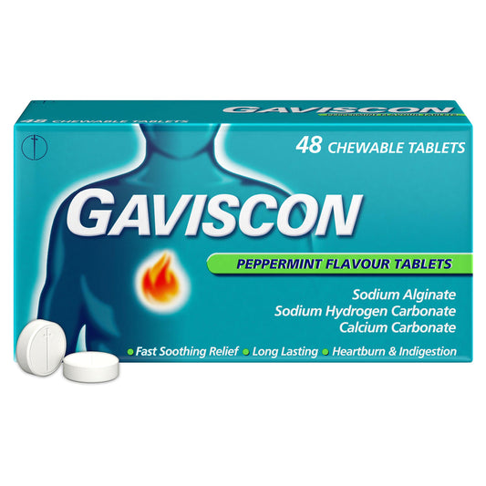 Gaviscon Heartburn & Indigestion Relief Peppermint Tablets x48 stomach & bowel Sainsburys   