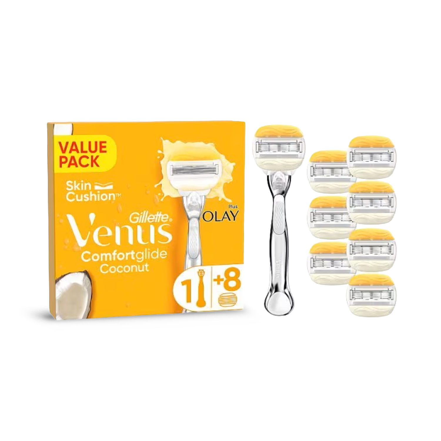 Venus ComfortGlide women's razor with coconut and Olay 8 blades (British brand)