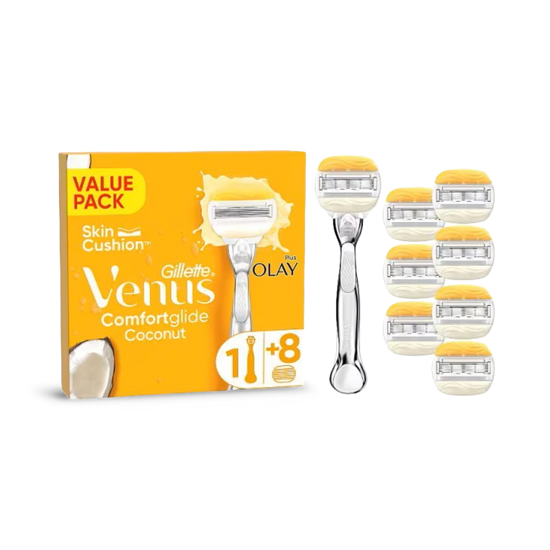 Venus ComfortGlide women's razor with coconut and Olay 8 blades (British brand)