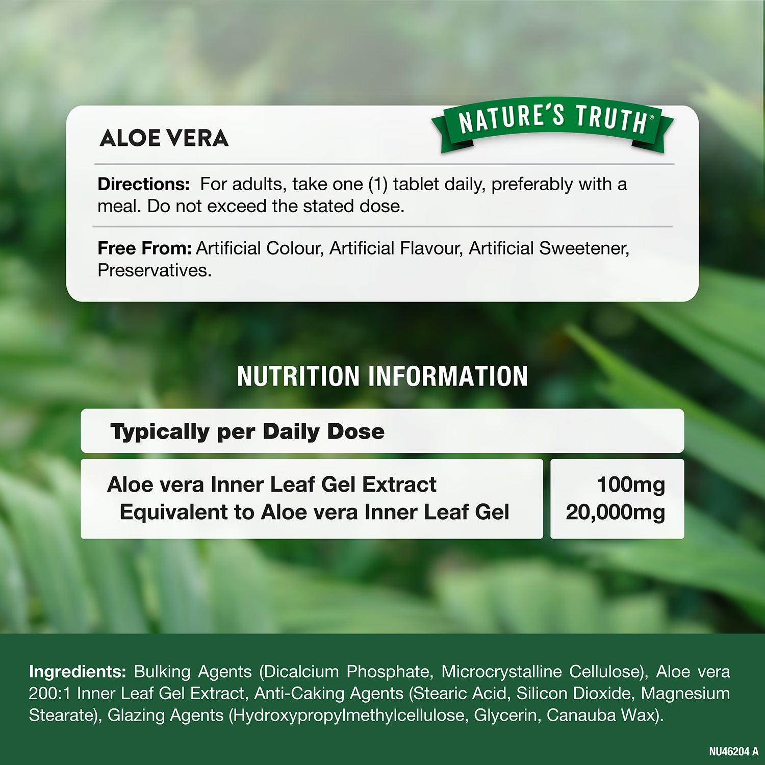 Nature's Truth Aloe Vera 20,000mg 60 tablets (British brand)