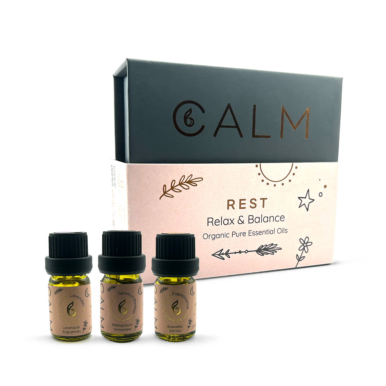 B Calm Sleep & Balance Essential Oil Set – Geranium, Lavender & Frankincense 5ml x 3 – Rest Calm