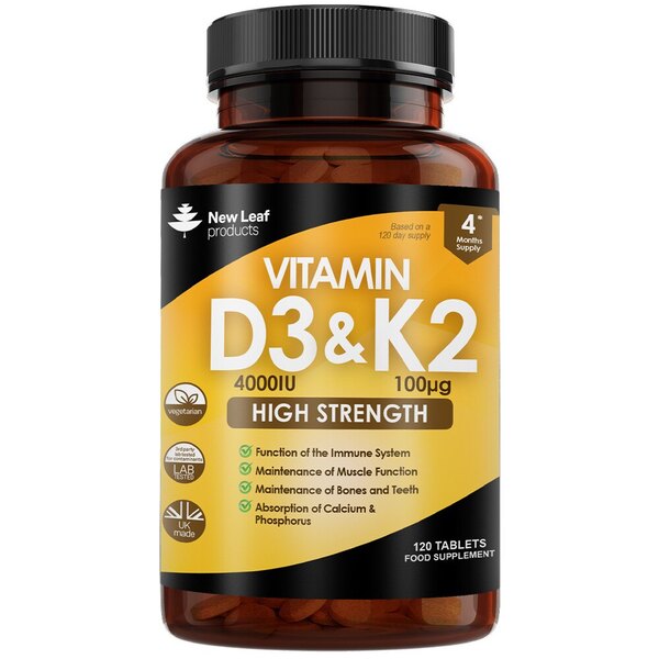 New Leaf Vitamin D3 & K2 Tablets D3 4000iu + K2 100mcg GOODS Superdrug   