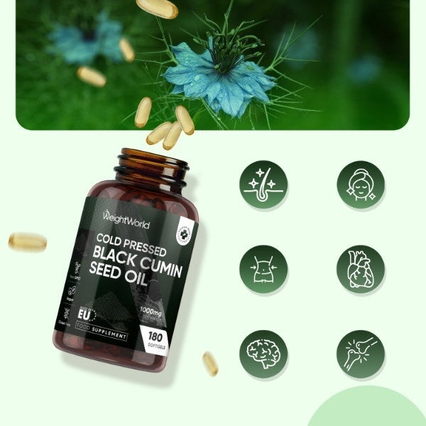 WeightWorld black seed oil capsules 180 softgels (British brand)