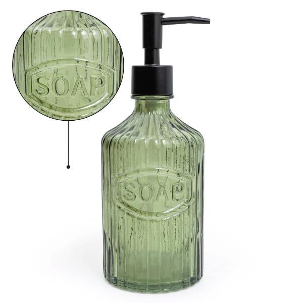 Candlelight glass soap dispenser black pump, clear or olive green - British brand