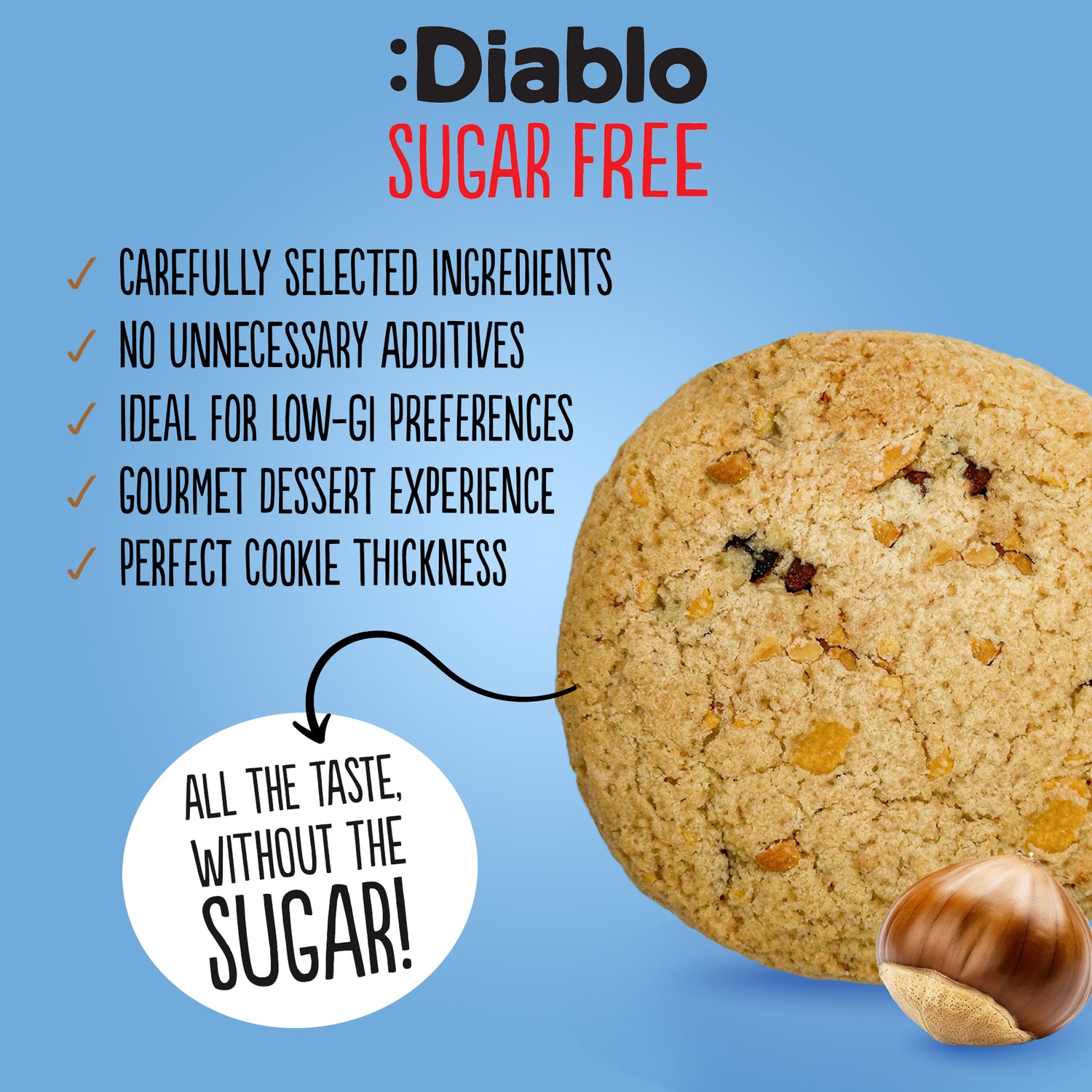 Diablo no added sugar hazelnut cookies 135g, UK version