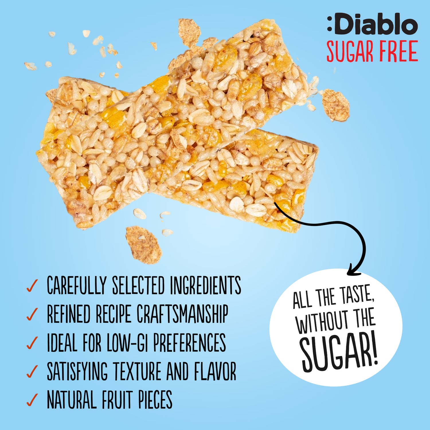 Diablo no added sugar muesli bar apricot 30g pack of 28, UK version