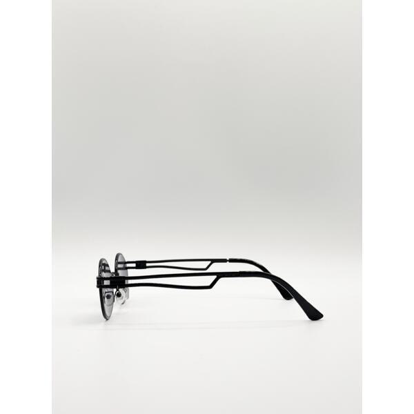 SVNX retro round sunglasses black metal frame - British product