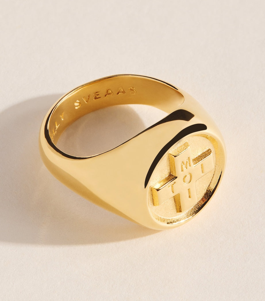 Tilly Sveaas gold-plated Moi + Toi signet ring (British brand)
