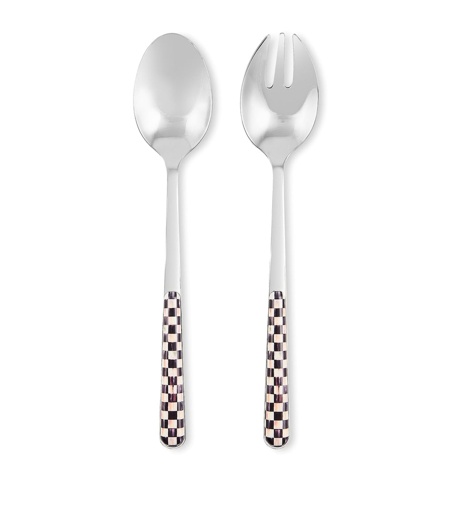 MacKenzie-Childs Courtly Check salad serving set, imported from the UK