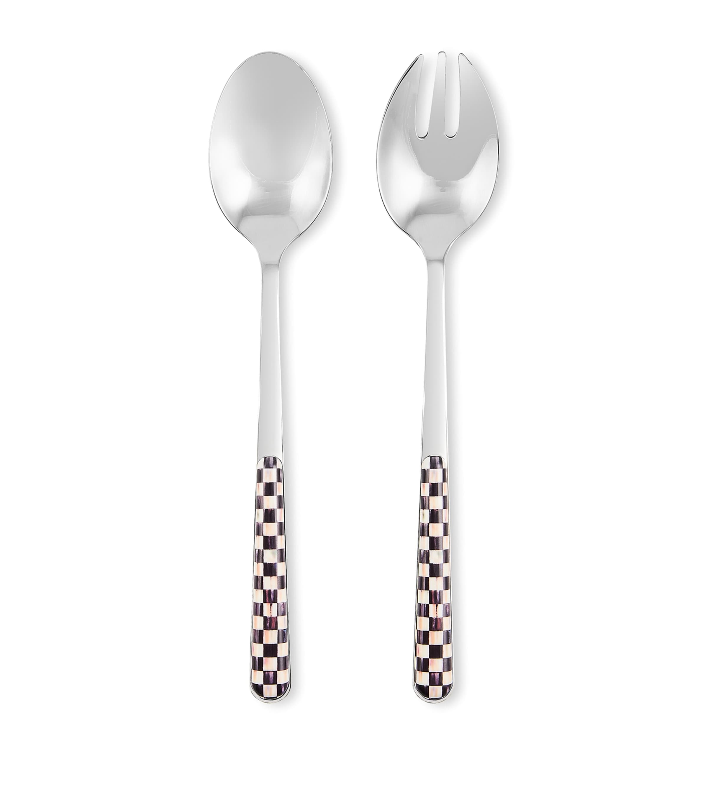 MacKenzie-Childs Courtly Check salad serving set, imported from the UK