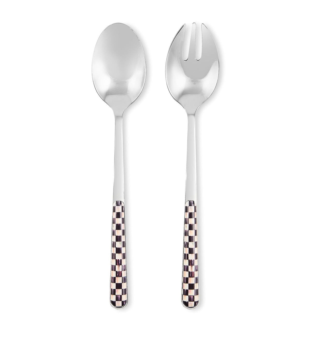 MacKenzie-Childs Courtly Check salad serving set, imported from the UK