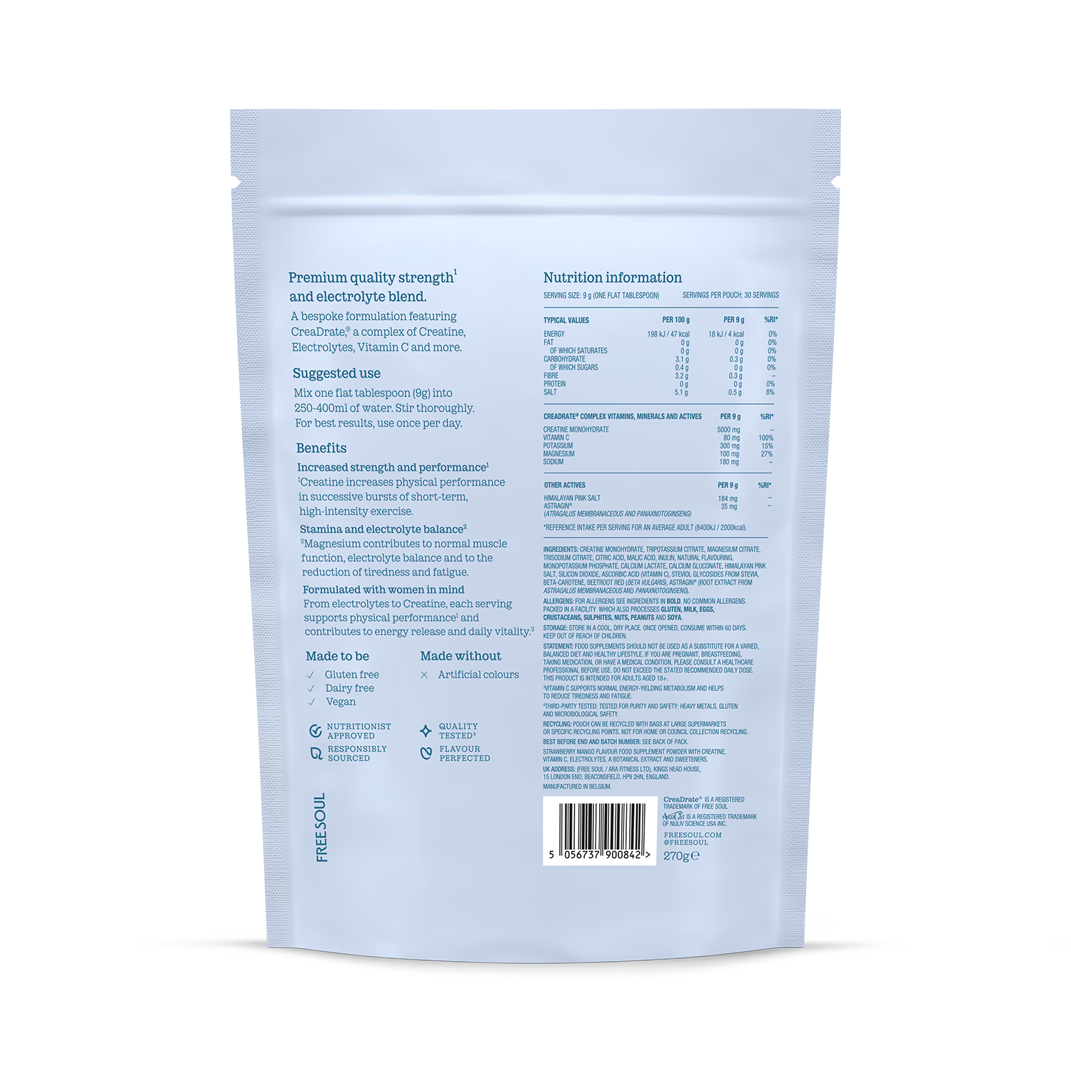 Free Soul creatine supplement Strawberry Mango 270g, imported from the UK