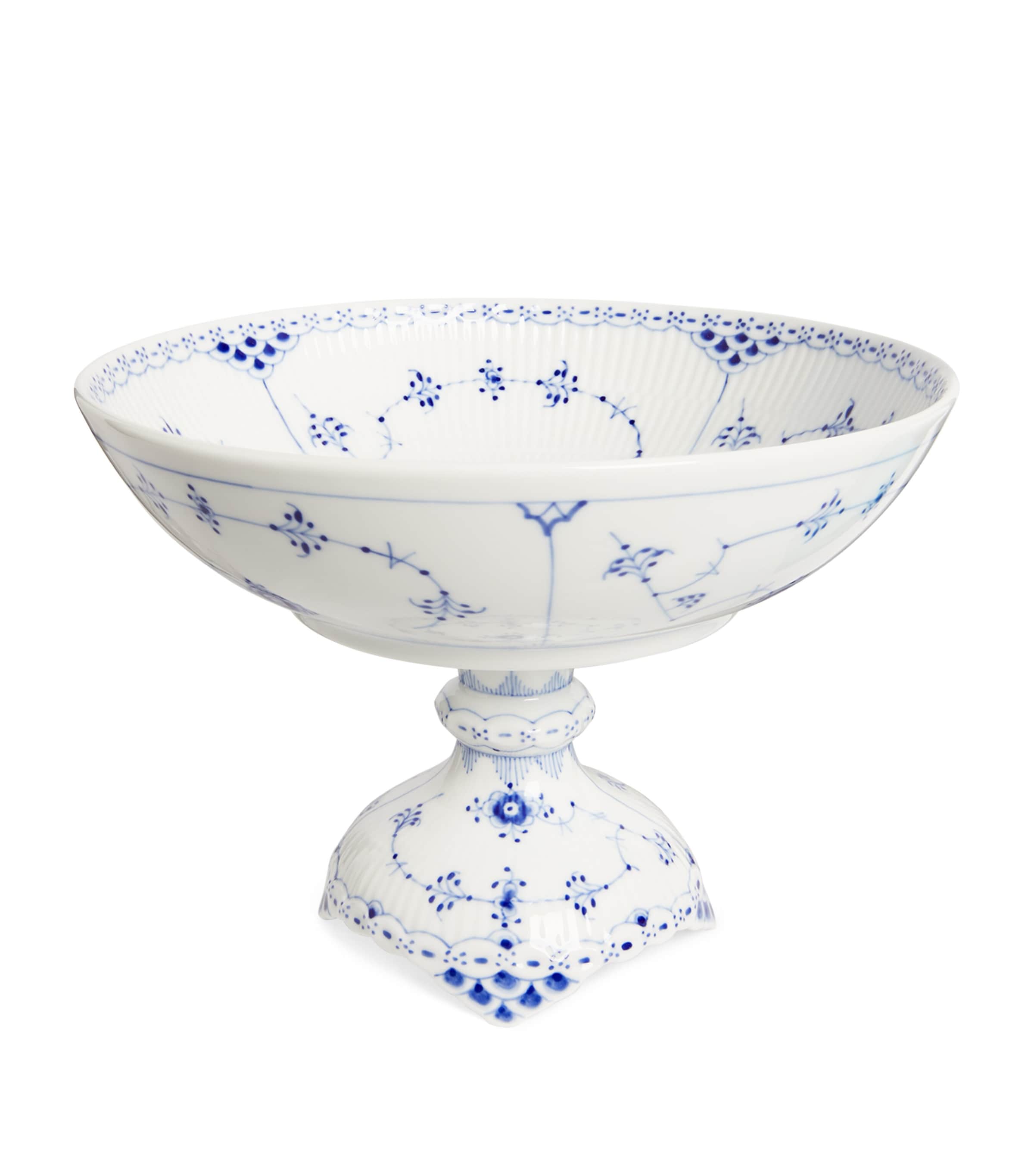 Royal Copenhagen Blue Fluted Half Lace footed bowl, imported from the UK