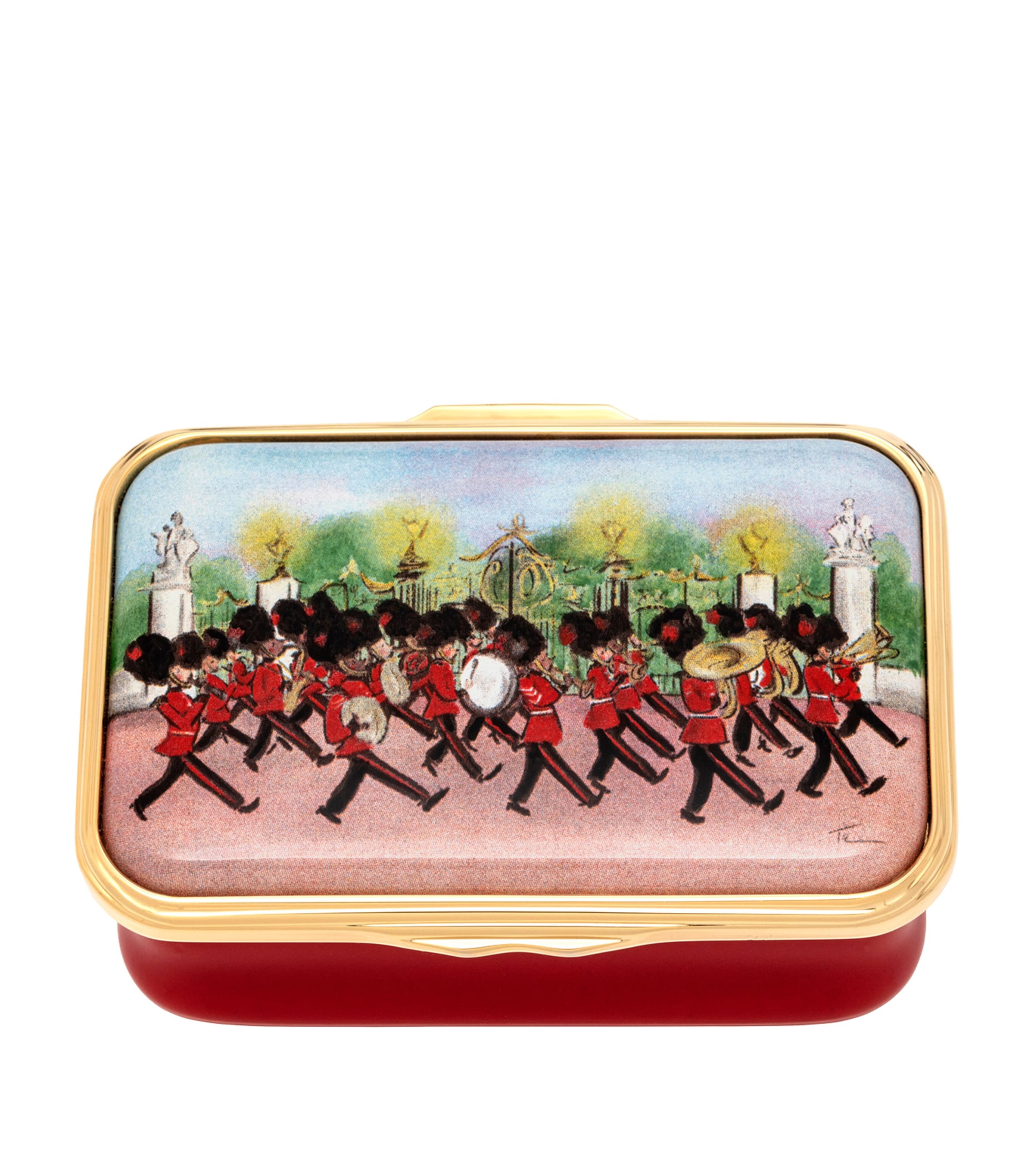 Halcyon Days enamel trinket box with Marching Down The Mall graphic, UK version