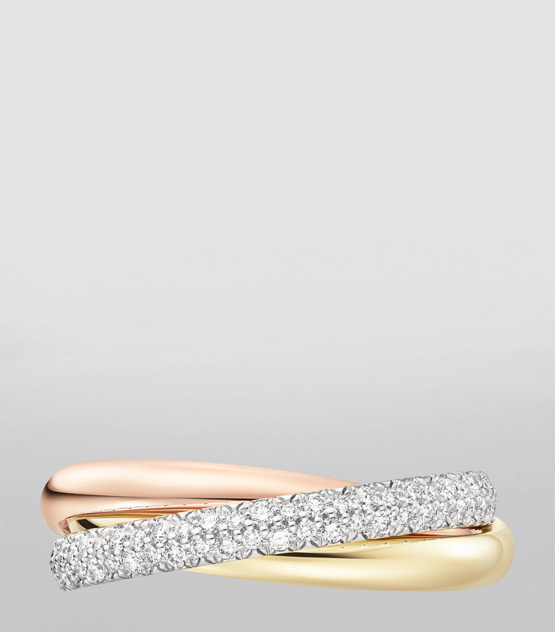Cartier small Trinity ring three gold bands with pavé diamonds, imported from the UK
