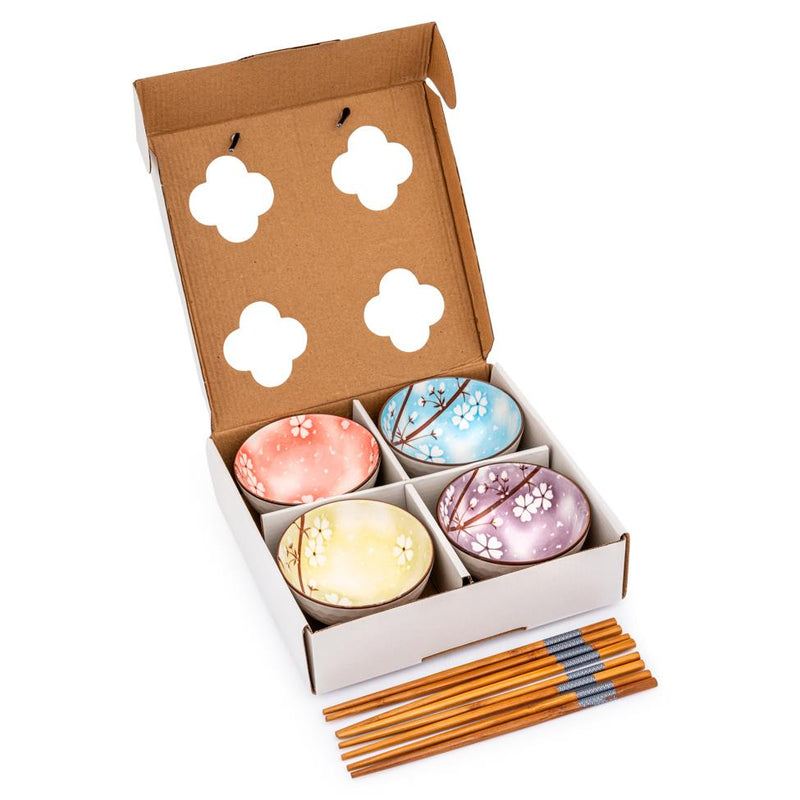 Sakura rice bowl and chopstick set of 4, imported from the UK