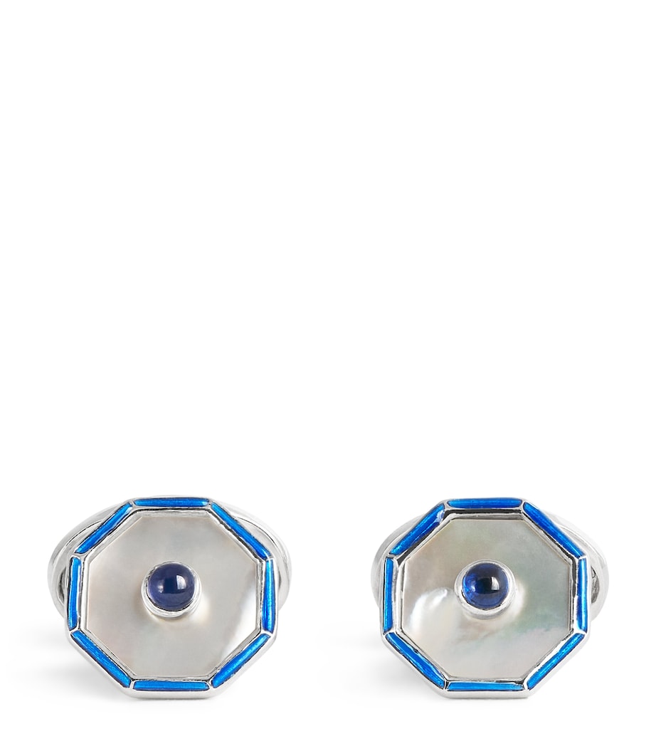 Deakin & Francis sterling silver hexagonal sapphire cufflinks, UK version