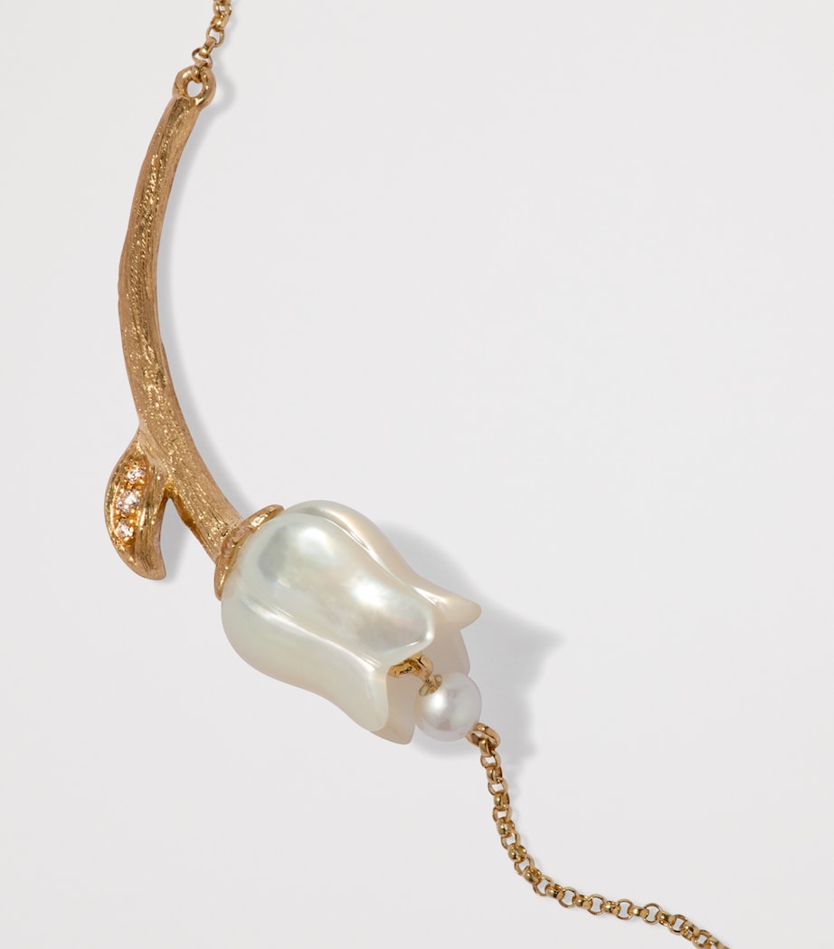 Annoushka Tulips chain necklace with diamonds and freshwater pearl, imported from the UK