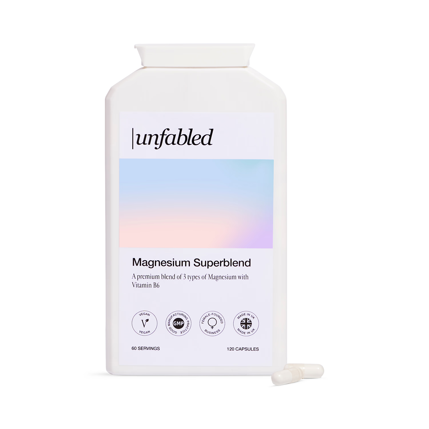 Unfabled Magnesium Superblend capsules 120s, imported from the UK