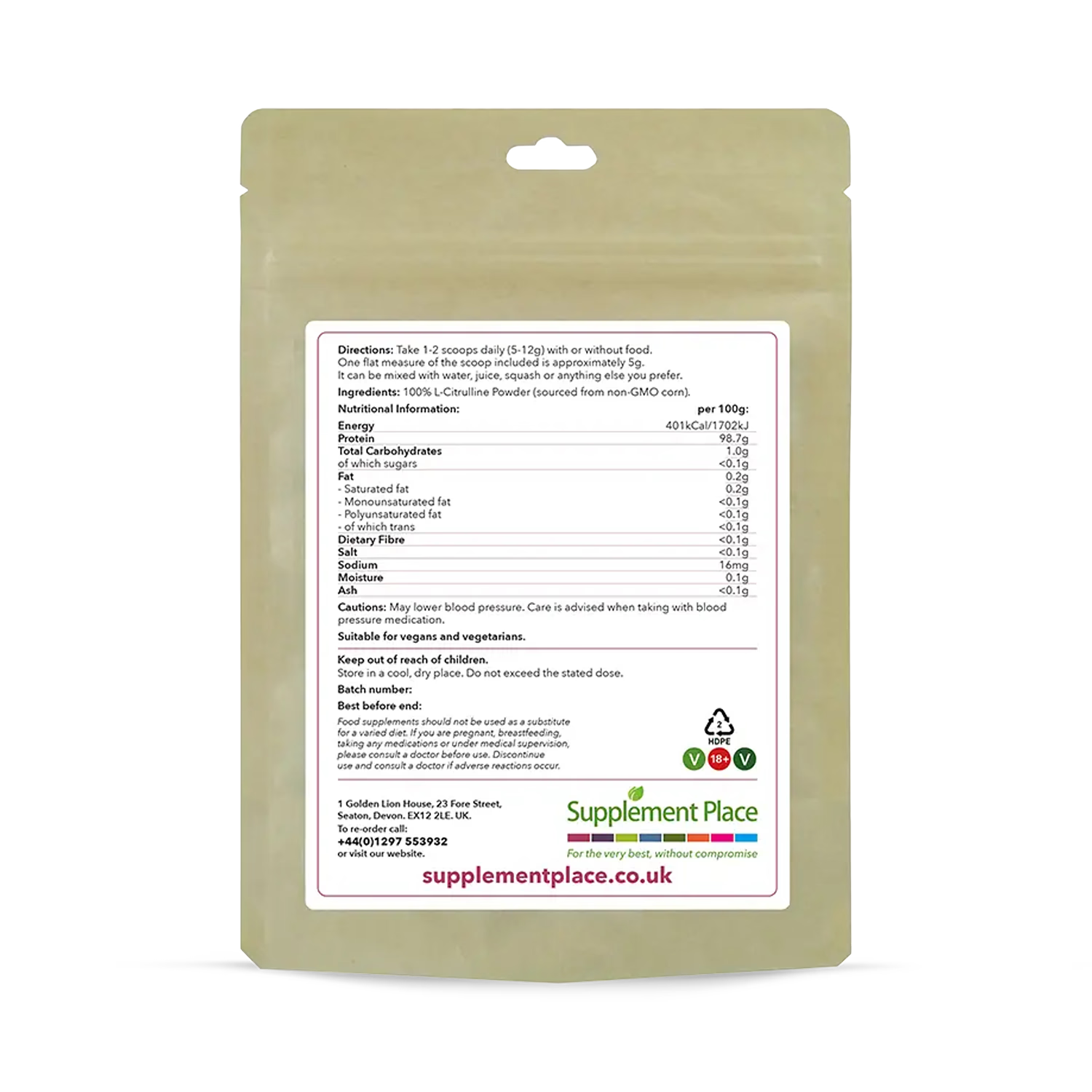 Supplement Place L-Citrulline Powder 500g, imported from the UK