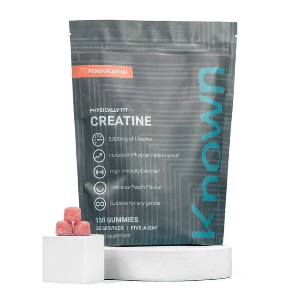 Known Nutrition creatine gummies peach flavour pouch, imported from the UK