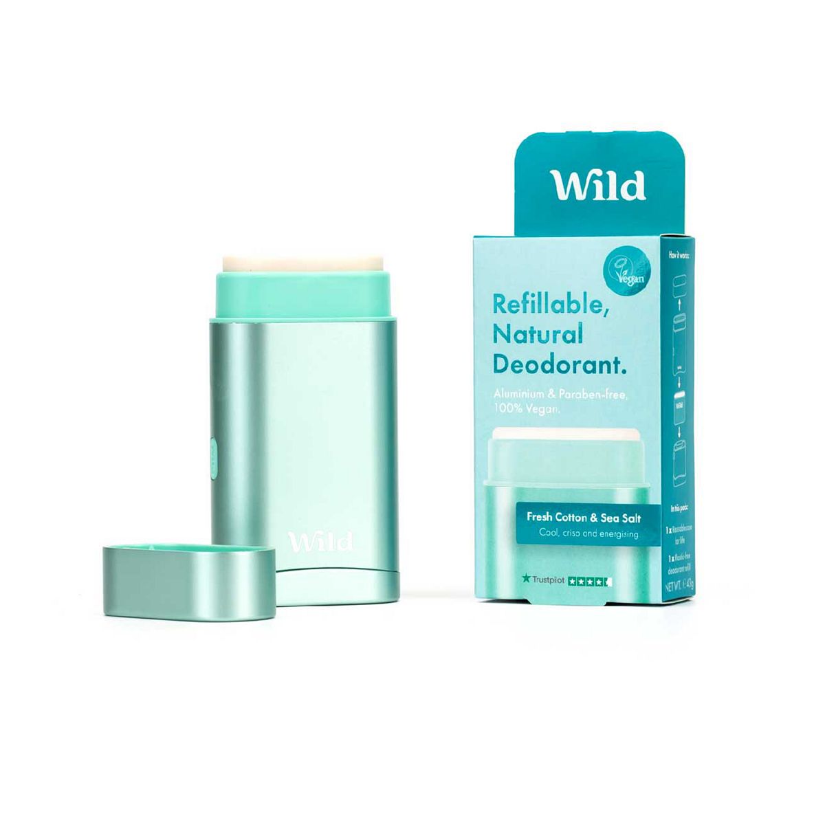 Wild Aqua Case and Fresh Cotton & Sea Salt Deodorant Refill - Starter Pack GOODS Boots   