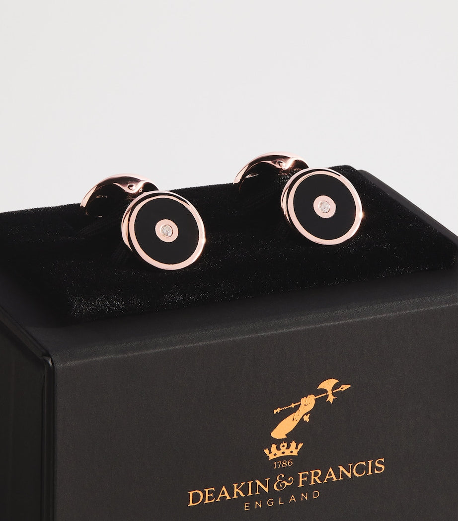 Deakin & Francis Manschettenknöpfe Roségold plattiert Diamant Onyx, UK Version