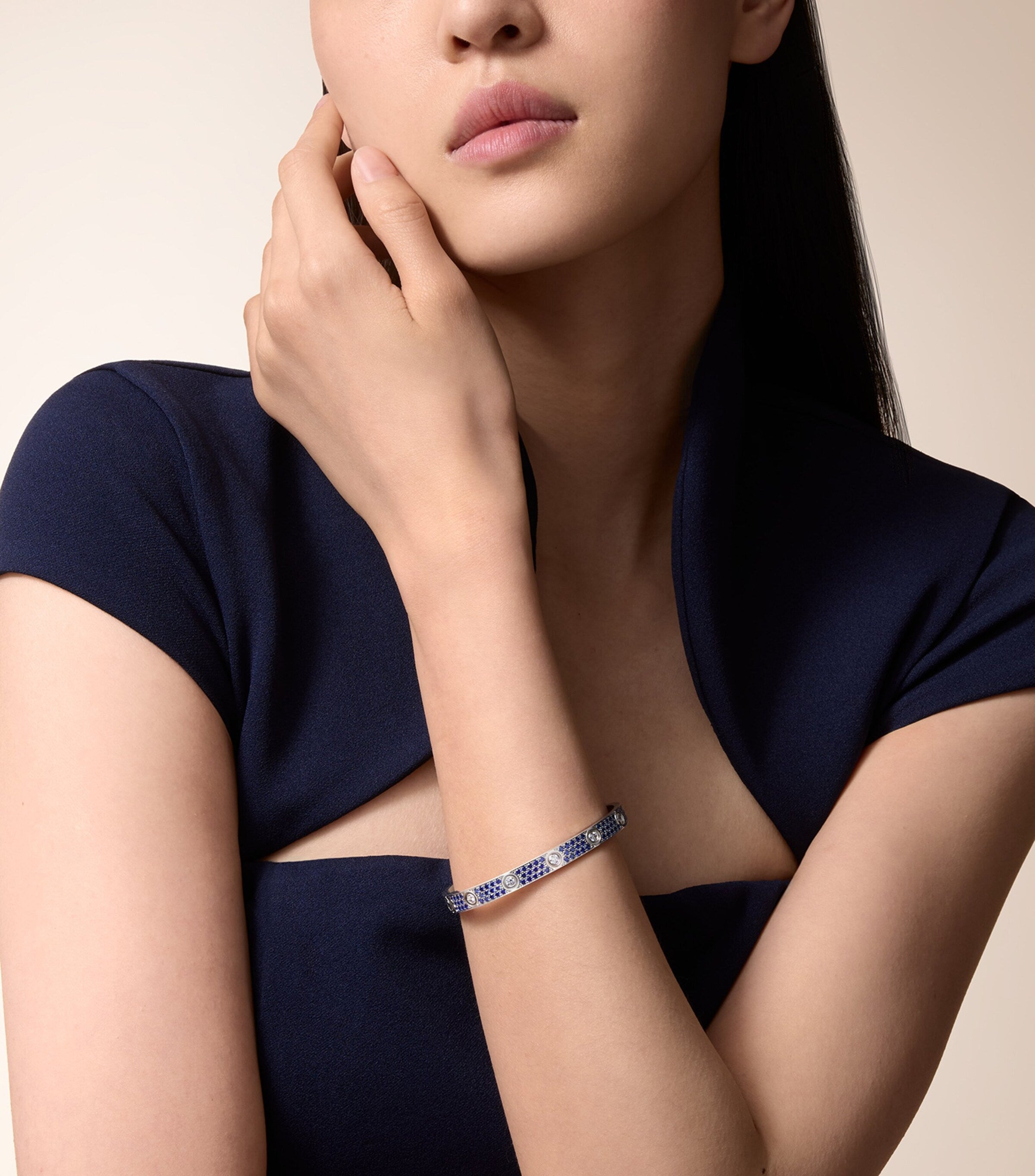 Cartier white gold LOVE bracelet with diamonds and sapphires, UK version