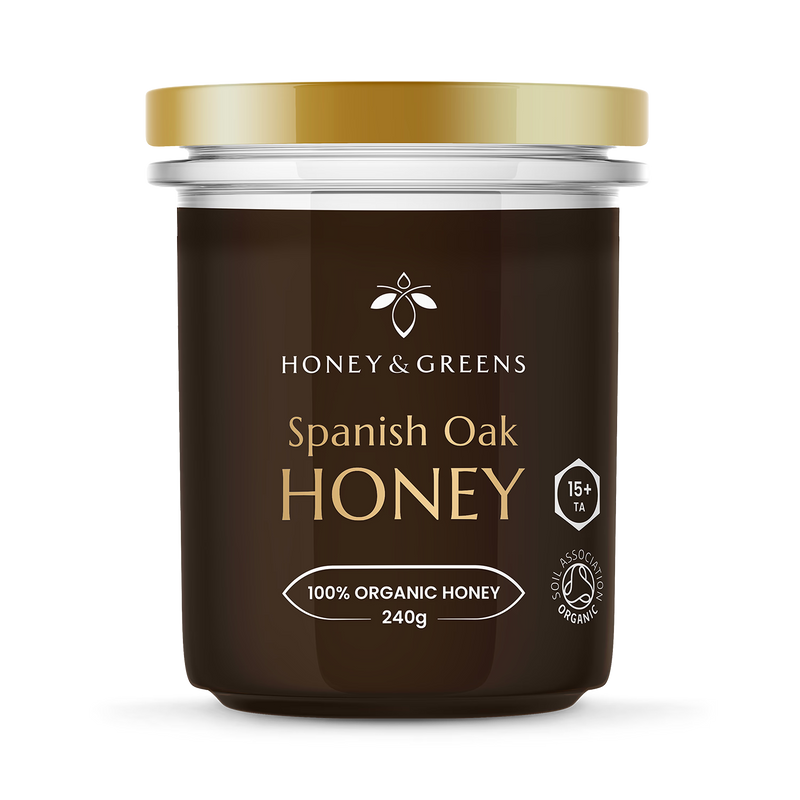 Honey & Greens Organic Oak Honey TA15+ 240g, UK version