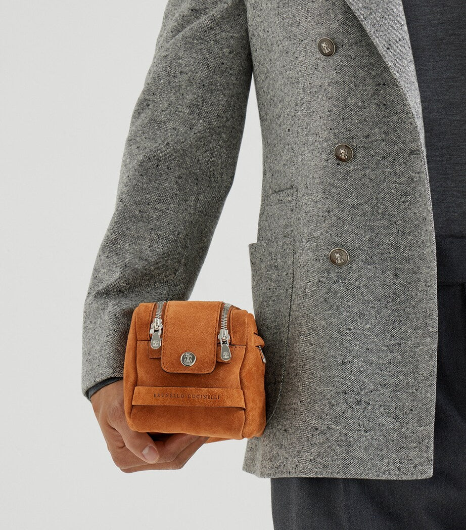 Brunello Cucinelli suede travel wash bag with zip closure - British product