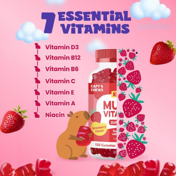 CapyChews kids multivitamin gummies strawberry flavour (British brand)
