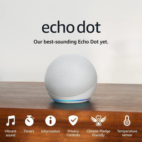 Amazon Echo Dot 5th generation white smart speaker, imported from the UK