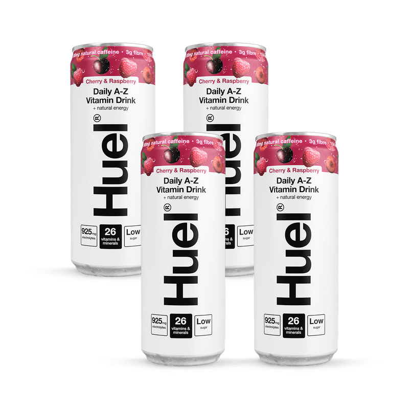 Huel Vitamin Energy Drink Cherry and Raspberry 330ml x4 pack, UK version
