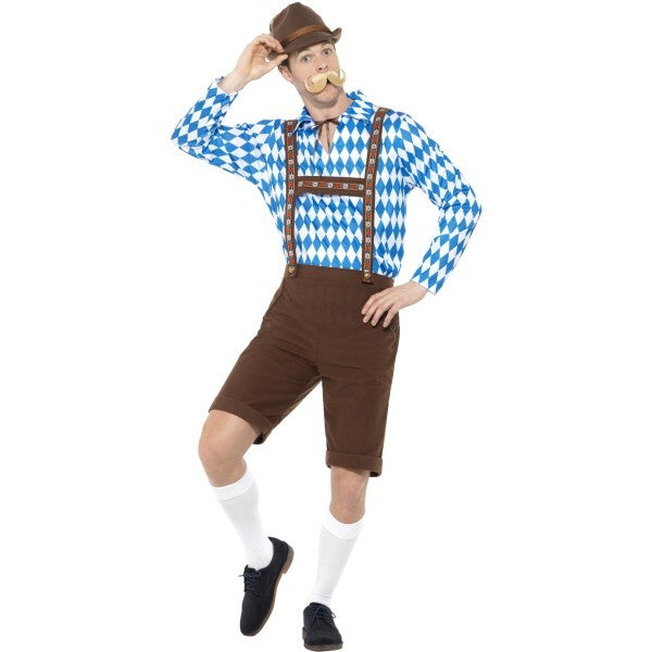 Smiffys Bavarian Beer Man Costume blue and brown lederhosen - British product
