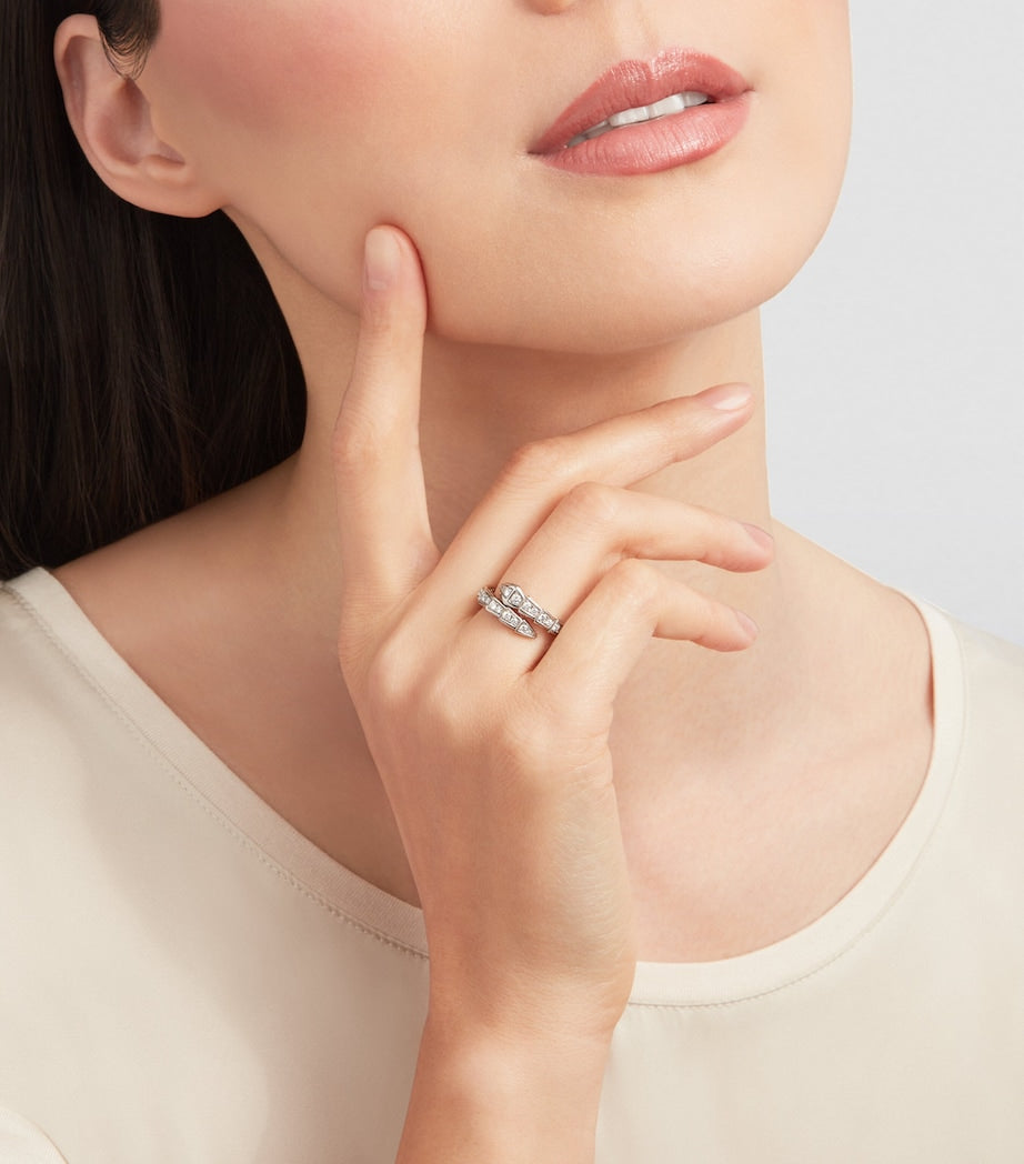 Bvlgari white gold and pavé diamond snake-scale ring - British product