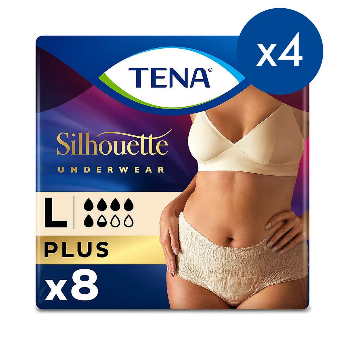 TENA Silhouette Plus Creme Lady Incontinence High Waist Pants - Large - 4 packs of 8 bundle GOODS Boots   