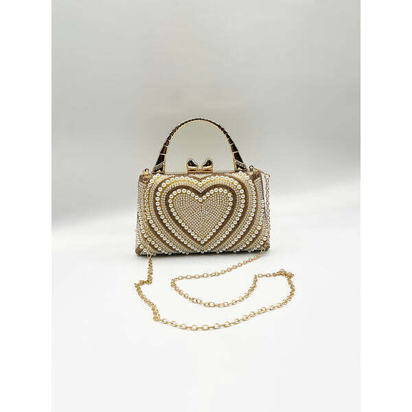 SVNX Heart Pearl Clutch Bag in Gold, UK version