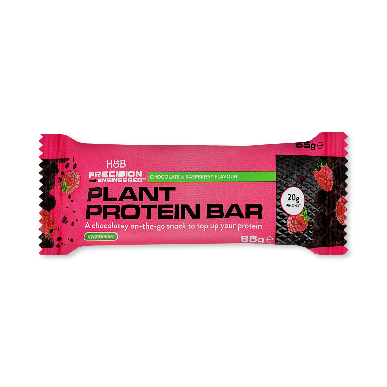Precision Engineered dark chocolate raspberry protein bar 65g, imported from the UK