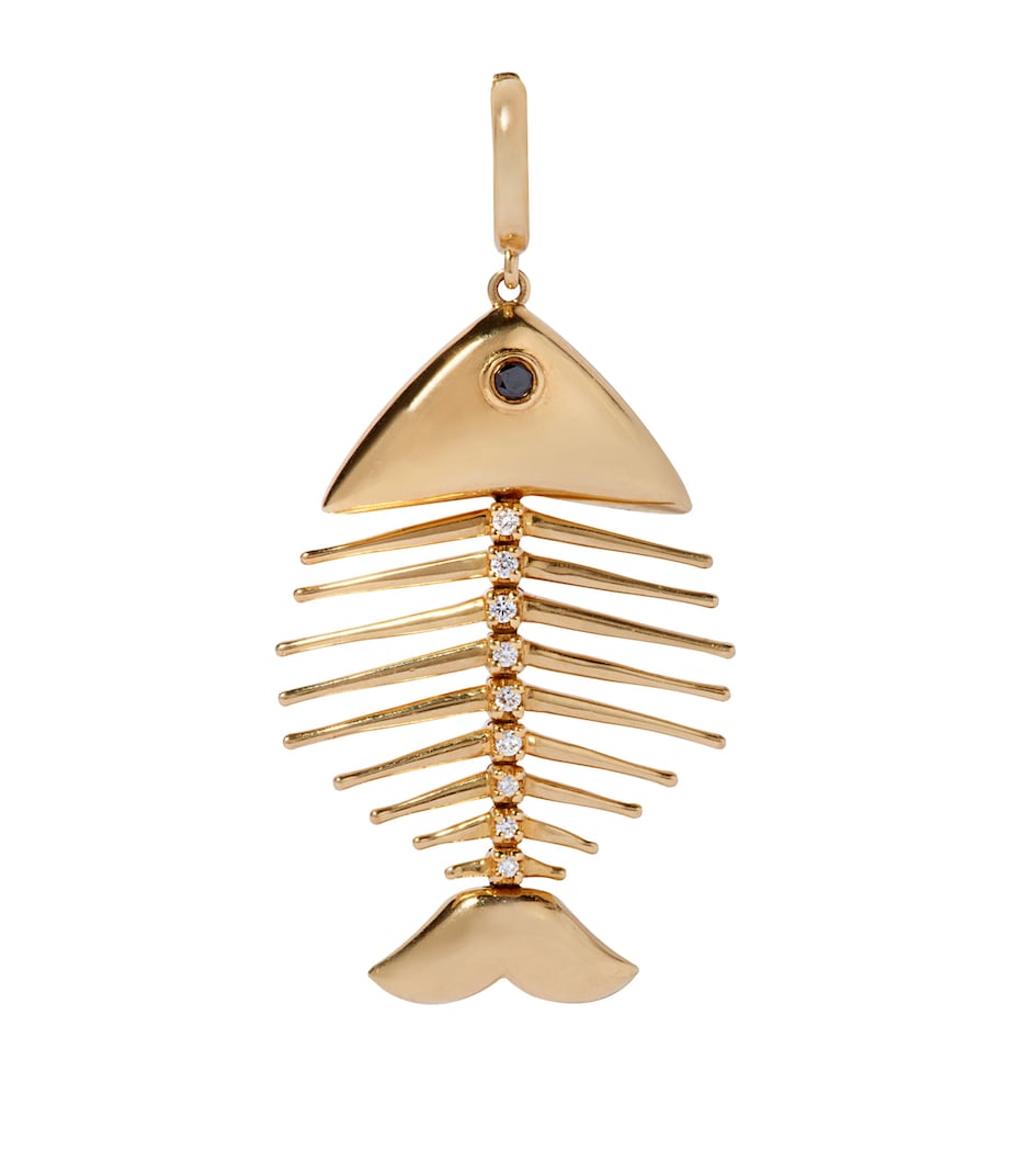 Annoushka yellow gold fish bones charm with diamonds, imported from the UK