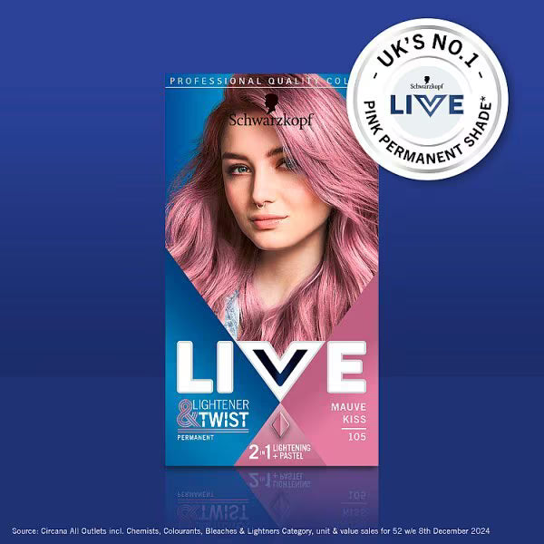 LIVE Permanent Pink Mauve Kiss hair dye kit , UK version