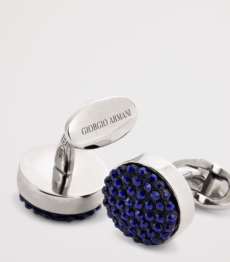 Giorgio Armani sterling silver cufflinks with blue pavé crystals, imported from the UK