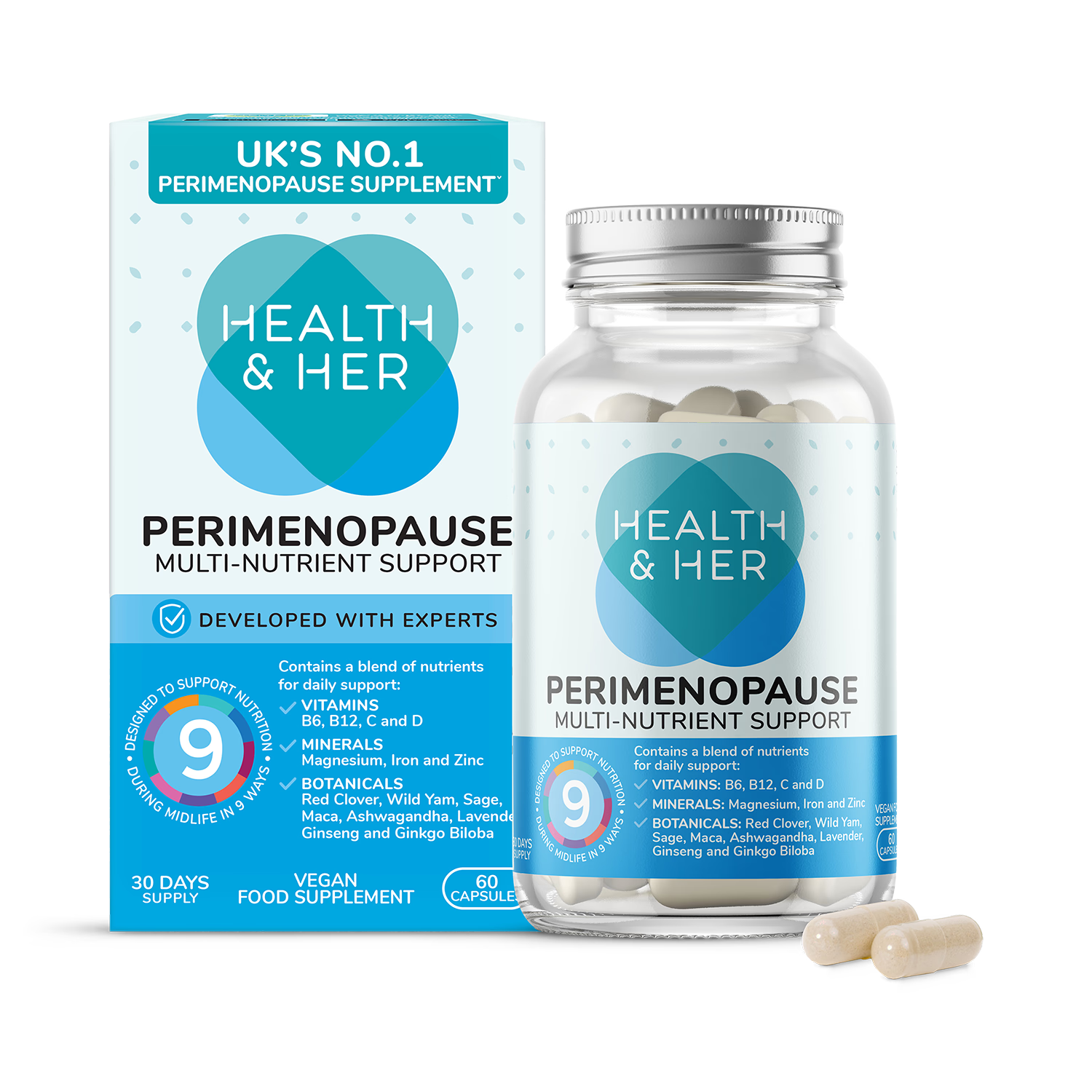 Health Her Perimenopause Multi Nutrient Supplement 60 Capsules, UK version
