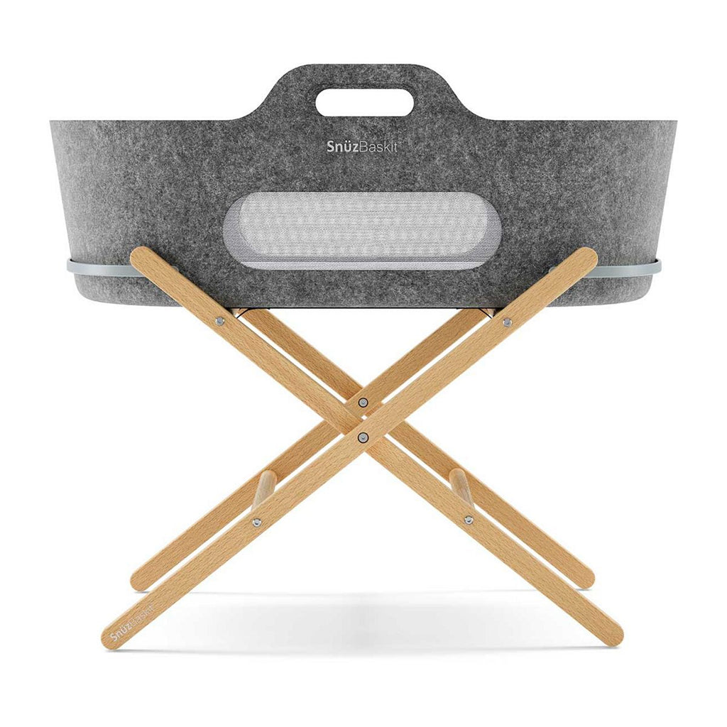 SnuzBaskit Dark Grey Moses Basket & Natural Stand Set