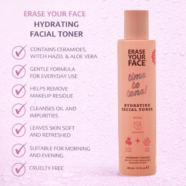 Erase Your Face hydrating facial toner 200ml (British brand)