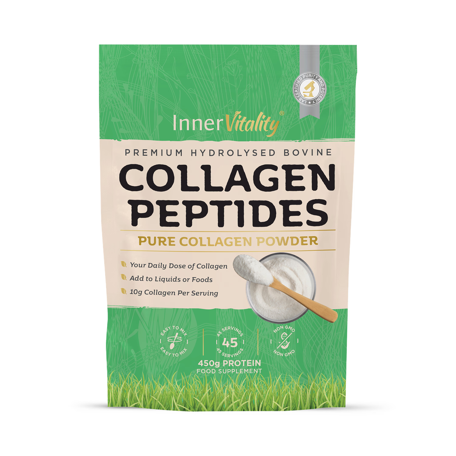 Inner Vitality hydrolysed bovine collagen peptides powder 450g, imported from the UK