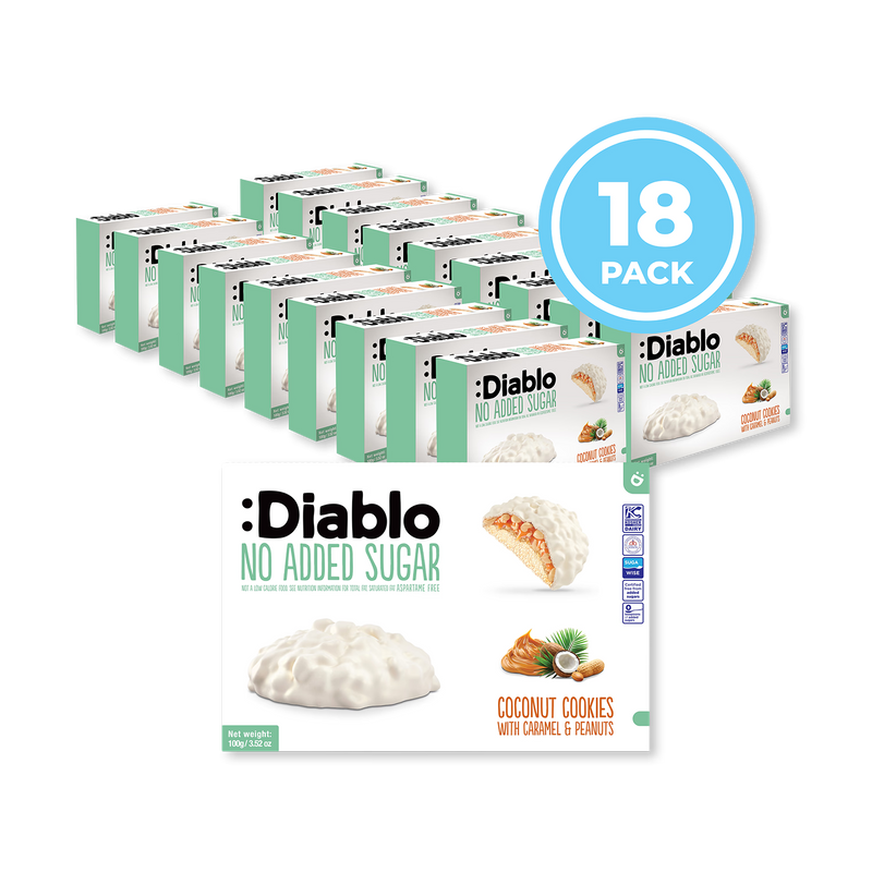 Diablo no added sugar coconut cookies with caramel and peanut (British brand)