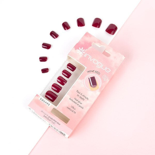 Invogue Wine Red Square Nails - Pack of 24 GOODS Superdrug   