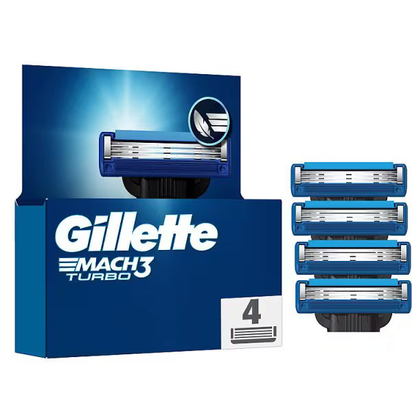 Gillette Mach3 Turbo Razor Blades 4 Pack, UK version
