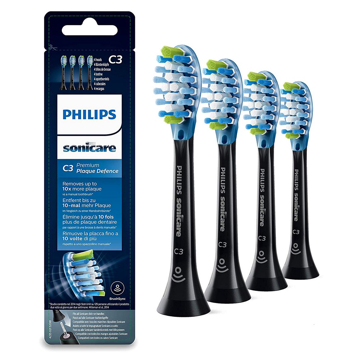 Philips Sonicare Premium Plaque Defence BrushSync Enabled Replacement Brush Heads - 4pk Black HX9044/33 Dental Boots   