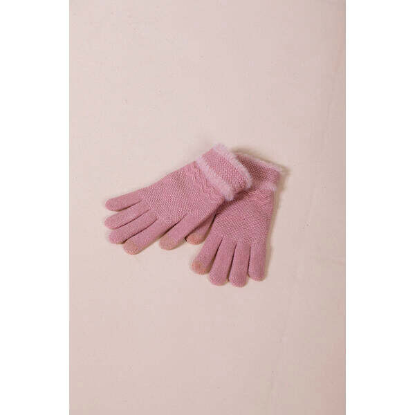 SVNX knitted gloves with plush detail in pink, UK version